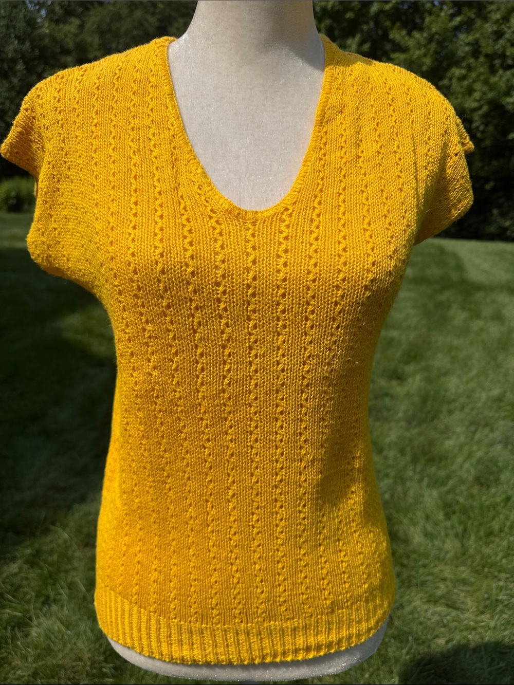 Bright Gold Knit V-Neck Women's Top
